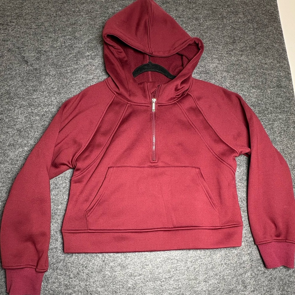Laslulu Women’s Burgundy Hooded Sweat Jacket Size Large Half Front Zip Cotton